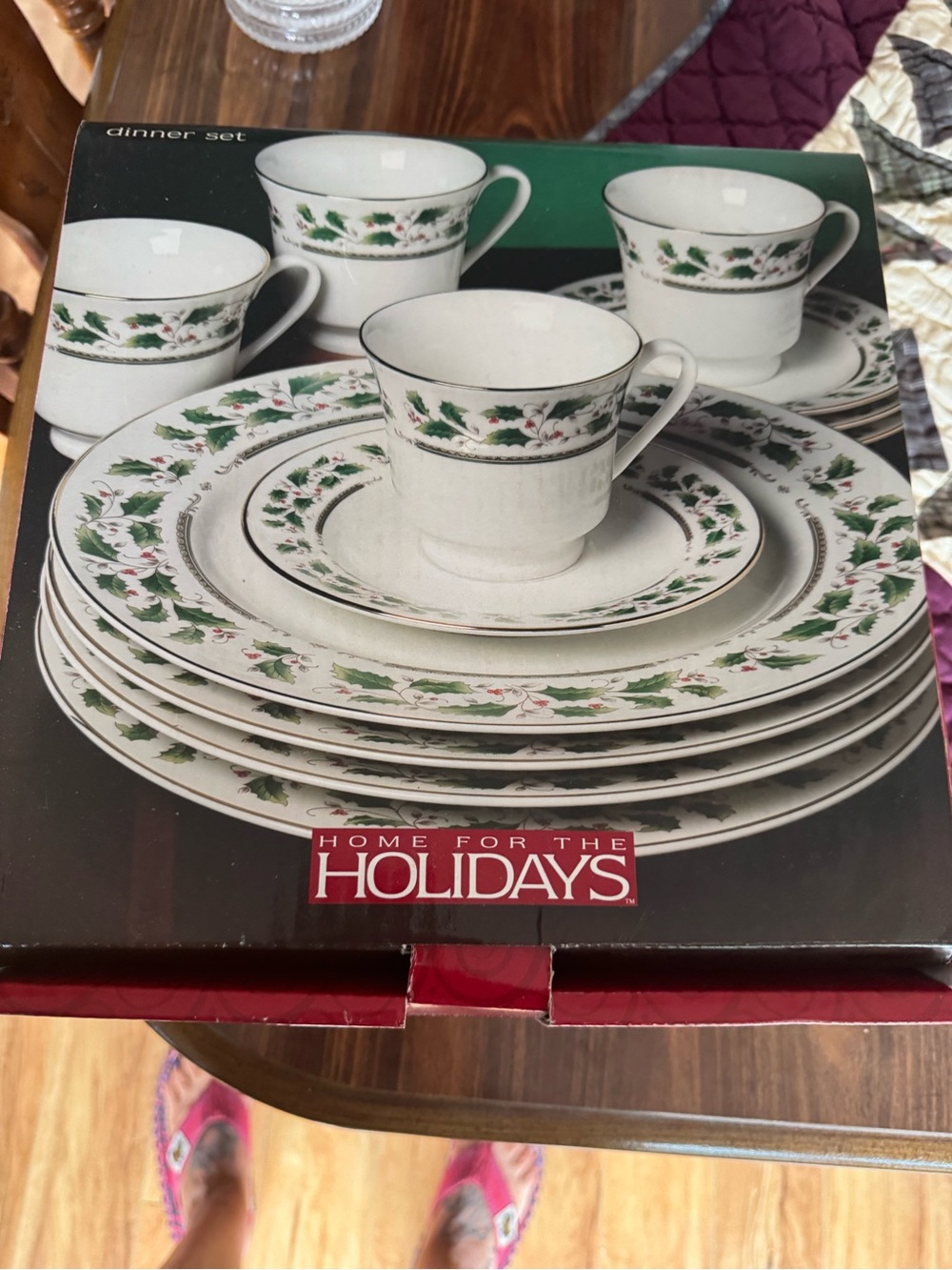 Home for the Holidays White Dinnerware Set with Green Holly Accent